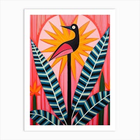 Pink And Red Plant Illustration Bird Of Paradise 2 Art Print