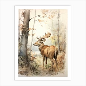 Storybook Animal Watercolour Moose 4 Art Print