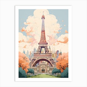 Eiffel Tower   Paris, France   Cute Botanical Illustration Travel 1 Art Print