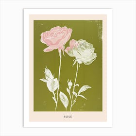 Pink & Green Rose 3 Flower Poster Art Print