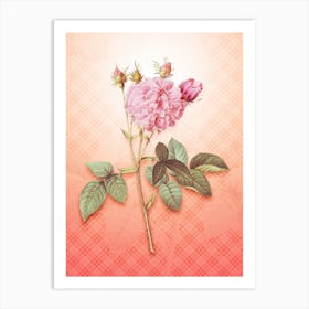 Pink Agatha Rose Vintage Botanical in Peach Fuzz Tartan Plaid Pattern n.0200 Art Print