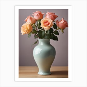 A Vase Of Pink Roses 17 Art Print