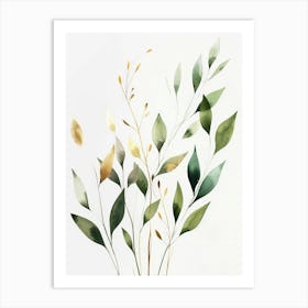 Green Leaves On A White Background 1 Art Print