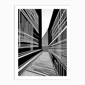 Street in London , Linocut inspired Black and white Art of Street Art Print