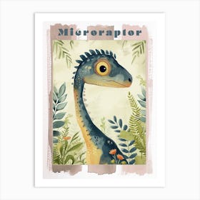 Cartoon Microraptor Dinosaur Watercolour 1 Poster Art Print