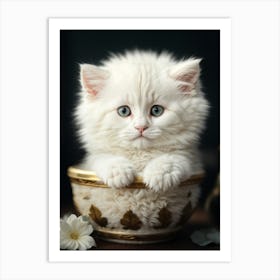 White Kitten In A Bowl Art Print