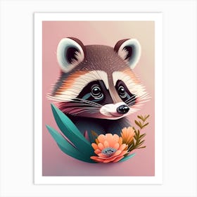 Guadeloupe Raccoon With Flowers Art Print