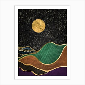 Moonlight - Gold landscape with moon #4 Art Print