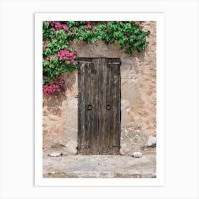 Old Wooden Door Wall Flowers Art Print