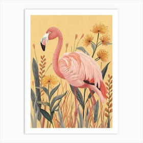 Andean Flamingo And Croton Plants Minimalist Illustration 4 Art Print