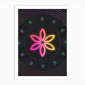 Neon Geometric Glyph in Pink and Yellow Circle Array on Black n.0271 Art Print