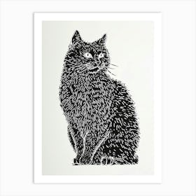 Selkirk Rex Cat Linocut Blockprint 7 Art Print