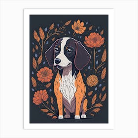 Floral Dog Portrait Boho Minimalism (24) Art Print