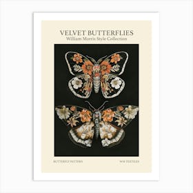 Velvet Butterflies Collection Butterfly Pattern William Morris Style 1 Art Print