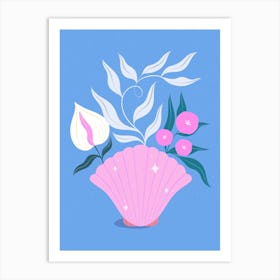 Pink Shell With Flowers Art Print