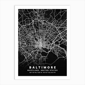 Baltimore Maryland USA Black Map Art Print