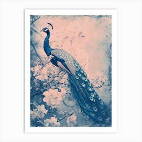 Peacock In The Meadow Cyanotype Inspired 3 Art Print