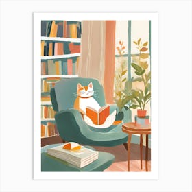 Cat Reading A Book Art Print