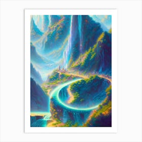 Fantasy Waterfall In The Mountains Art Print