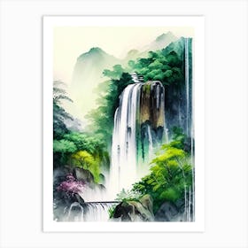 Shifen Waterfall, Taiwan Water Colour  (2) Art Print