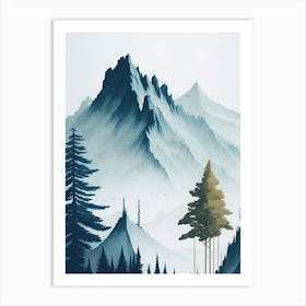 Mountain And Forest In Minimalist Watercolor Vertical Composition 160 Art Print