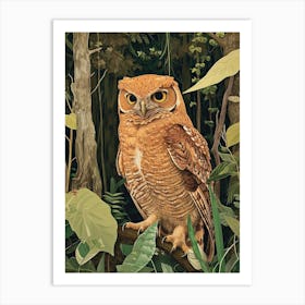 Brown Fish Owl Relief Illustration 3 Art Print