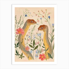 Folksy Floral Animal Drawing Snake 2 Art Print