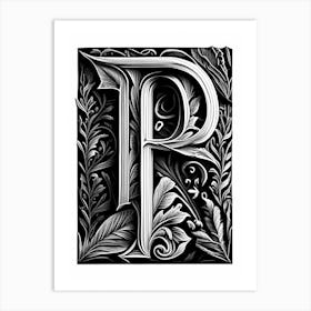 P, Letter, Alphabet Linocut 1 Art Print