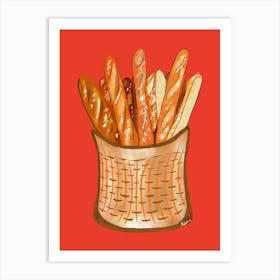Baguette Bread Basket Redbg Art Print