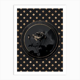 Shadowy Vintage Pink French Roses Botanical in Black and Gold Art Print