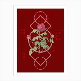 Vintage Agatha Rose in Bloom Botanical with Geometric Line Motif and Dot Pattern n.0027 Art Print