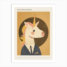 Unicorn In A Suit & Tie Mustard Muted Pastels 3 Poster Art Print