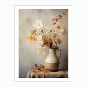 Columbine, Autumn Fall Flowers Sitting In A White Vase, Farmhouse Style 2 Art Print