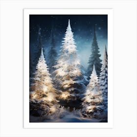 Christmas Trees In The Snow Art Print