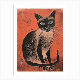 Siamese Cat Relief Illustration 4 Art Print