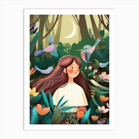 Luxmango Blusing Cute Women In Forest Art Print