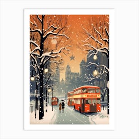 Winter Travel Night Illustration London United Kingdom 3 Art Print