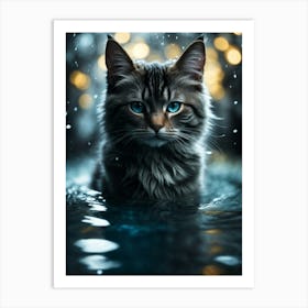 Cat In Water Art Print