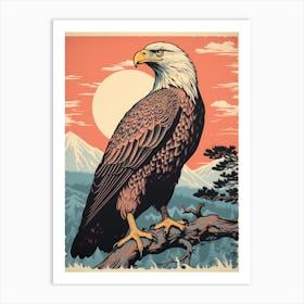 Vintage Bird Linocut Bald Eagle 1 Art Print