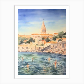 Swimming In Pula Croatia Watercolour Art Print