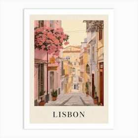 Lisbon Portugal 4 Vintage Pink Travel Illustration Poster Art Print