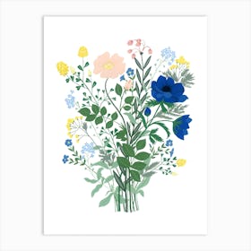 Spring Floral Bouquet Pastels Gouache Painting Art Print