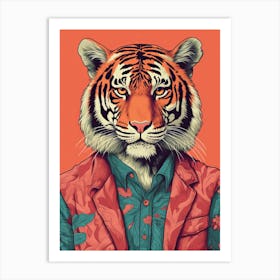 Tiger Illustrations Wearing A Floral Shirt Art Print