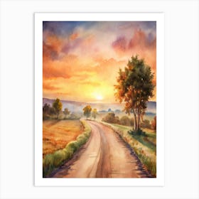 A Peaceful Rural Road Illuminated By The Warm Hue Art Print