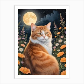 Cat In The Moonlight 1 Art Print