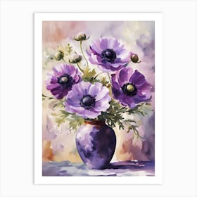 Purple Anemones In A Vase #2 Art Print