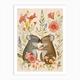 Folksy Floral Animal Drawing Wombat 5 Art Print