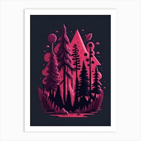 A Fantasy Forest At Night In Red Theme 57 Art Print