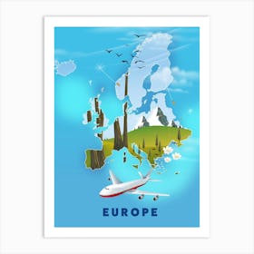 Map Of Europe Travel poster Art Print