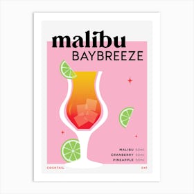 Malibu Baybreeze in Pink Cocktail Recipe Art Print